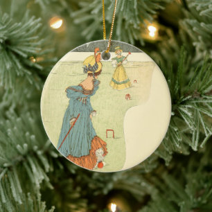 Victorian Ladies Croquet Vintage Garden Party Ceramic Tree Decoration