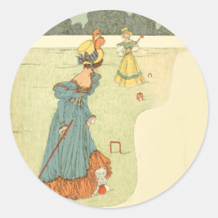 Victorian Ladies Croquet Vintage Garden Party Classic Round Sticker
