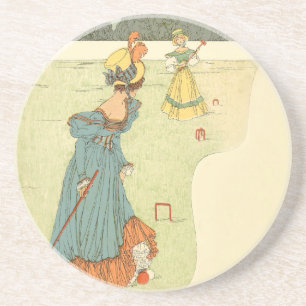 Victorian Ladies Croquet Vintage Garden Party Coaster