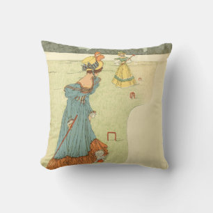 Victorian Ladies Croquet Vintage Garden Party Cushion