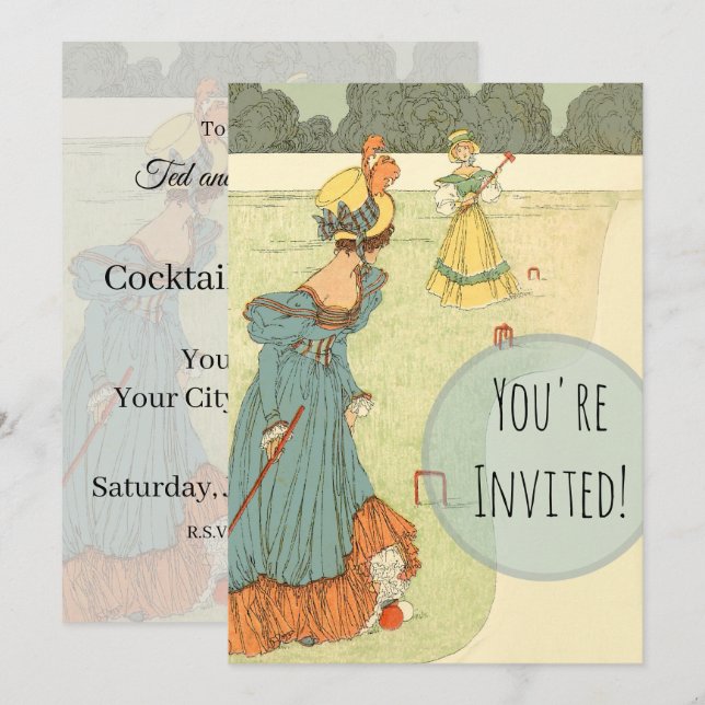 Victorian Ladies Croquet Vintage Garden Party Invitation (Front/Back)