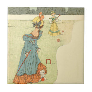 Victorian Ladies Croquet Vintage Garden Party Tile