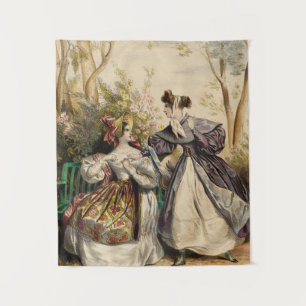 Victorian Ladies in Garden Conversation - Vintage  Tapestry