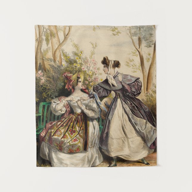 Victorian Ladies in Garden Conversation - Vintage  Tapestry (Front)
