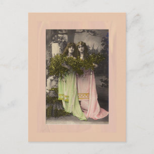 Victorian ladies with flowers in the cemetery post postcard