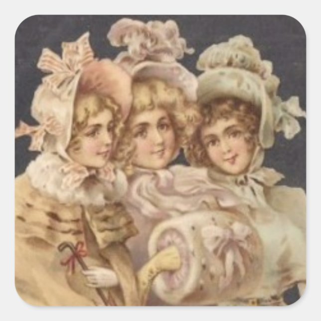 Victorian Ladies / Women Vintage Christmas Sticker (Front)