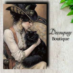 Victorian Lady Black Cat Decoupage Tissue Paper
