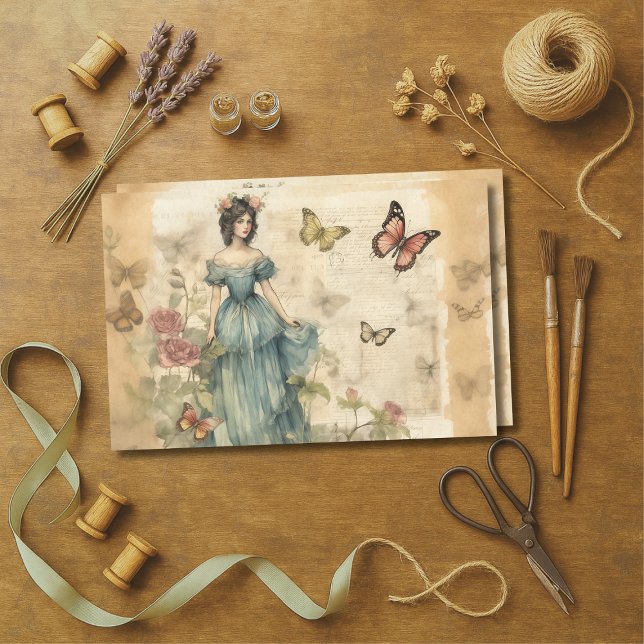 Victorian Lady & Butterflies Vintage Decoupage  Tissue Paper (Victorian Lady & Butterflies Vintage Decoupage and Craft Tissue Paper.)