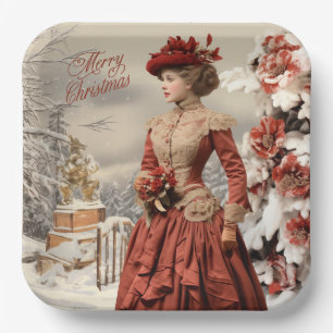 Victorian Lady Christmas  Paper Plate