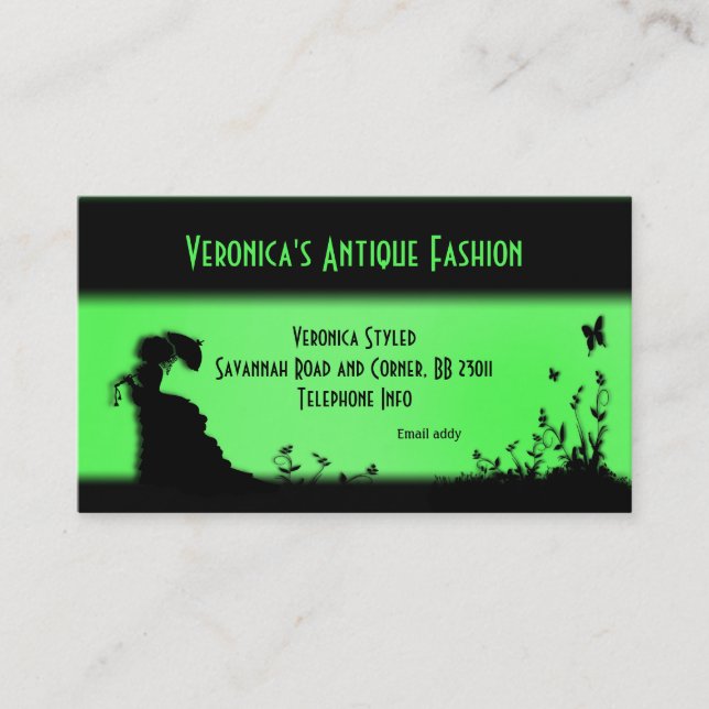Victorian Lady Green Business Card (Front)