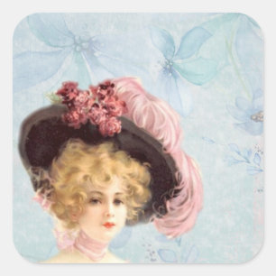 Victorian Lady in Feathered Hat Stickers