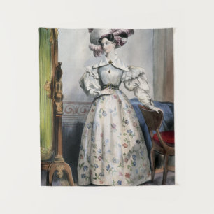 Victorian Lady in Floral Skirt - Elegant Vintage A Tapestry