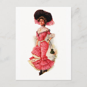 Victorian Lady in Pink Dress Postcard