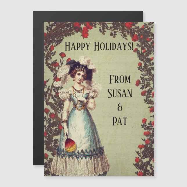 Victorian Lady in the Red Rose Garden with Fan (Front/Back)