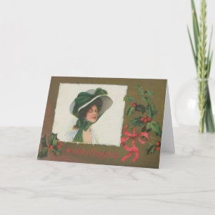 Victorian Lady in White Christmas Card