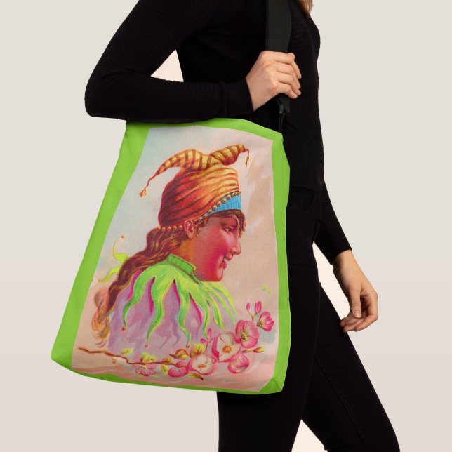 Victorian lady jester print crossbody bag (Close Up)