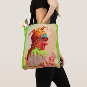 Victorian lady jester print tote bag