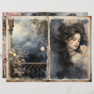 Victorian Lady Midnight Blue Junk Journal Pages