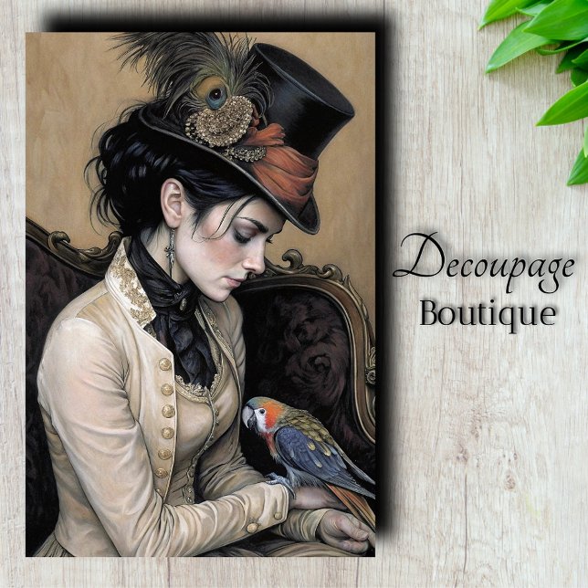 Victorian Lady Parrot Decoupage Tissue Paper (Victorian Lady Parrot Decoupage Tissue Paper)