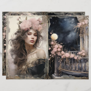 Victorian Lady Pink Black Junk Journal Page