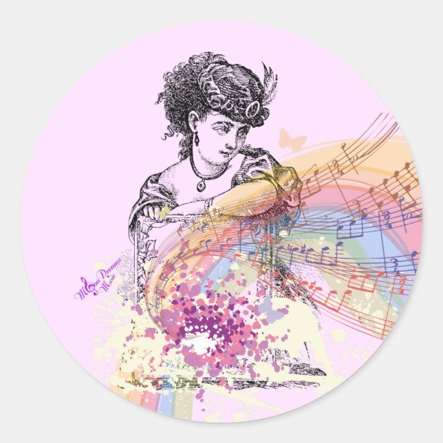 Victorian Lady PrettyPinkMusicColorSplash Stickers (Front)