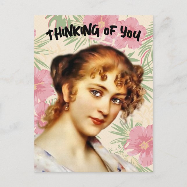 VICTORIAN LADY THINKING OF YOU POSTCARD (Front)