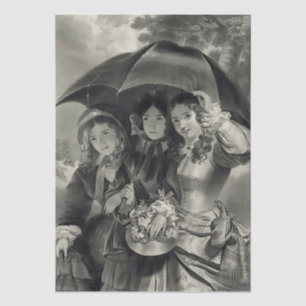 Victorian lady umbrella rainy day black & white  tissue paper