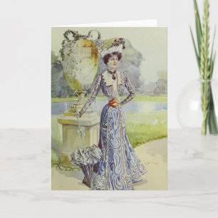 Victorian Lady-Vintage French Fashion — Aqua Dress Holiday Card