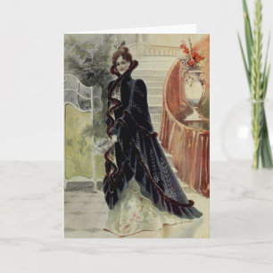 Victorian Lady –Vintage French Fashion–Black D Holiday Card