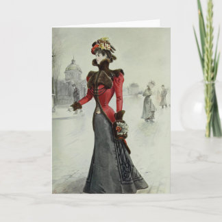 Victorian Lady–Vintage French Fashion –Black Dress Holiday Card