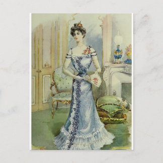Victorian Lady–Vintage French Fashion – Blue Dress Postcard