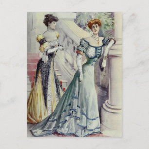 Victorian Lady – Vintage French Fashion–Blue Dress Postcard