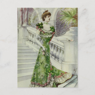 Victorian Lady –Vintage French Fashion–Green Dress Postcard