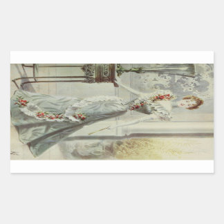 Victorian Lady – Vintage French Fashion–Grey Dress Rectangular Sticker