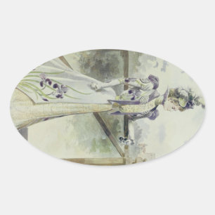 Victorian Lady – Vintage French Fashion –Lavender Oval Sticker