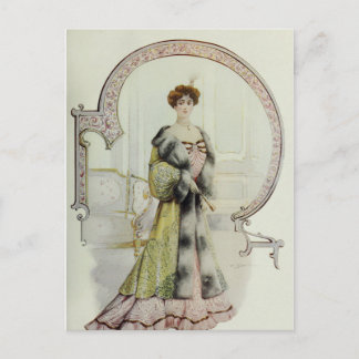 Victorian Lady–Vintage French Fashion–Peach Dress Postcard