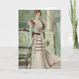 Victorian Lady–Vintage French Fashion –Pink Dr Holiday Card
