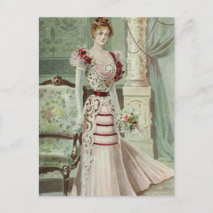 Victorian Lady–Vintage French Fashion –Pink Dr Postcard