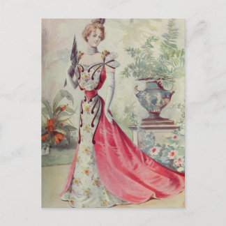 Victorian Lady – Vintage French Fashion–Pink Dress Postcard