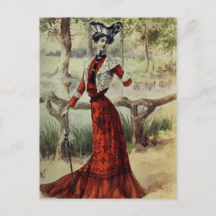 Victorian Lady – Vintage French Fashion –Red D Postcard