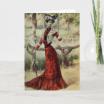 Victorian Lady - Vintage French Fashion - Red Dres Holiday Card<br><div class="desc">Beautiful vintage fashion art. Perfect for any Victorian art fan.</div>
