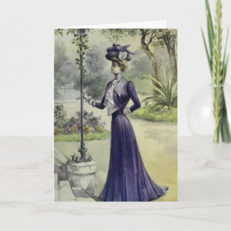 Victorian Lady–Vintage French Fashion–Violet Dress Holiday Card