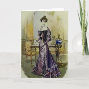 Victorian Lady–Vintage French Fashion–Yellow D Holiday Card