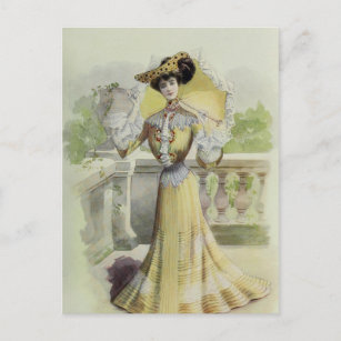 Victorian Lady–Vintage French Fashion-Yellow Dress Postcard