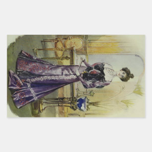 Victorian Lady–Vintage French Fashion–Yellow Dress Rectangular Sticker