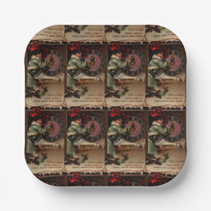Victorian Lady Vintage Happy New Year Paper Plates