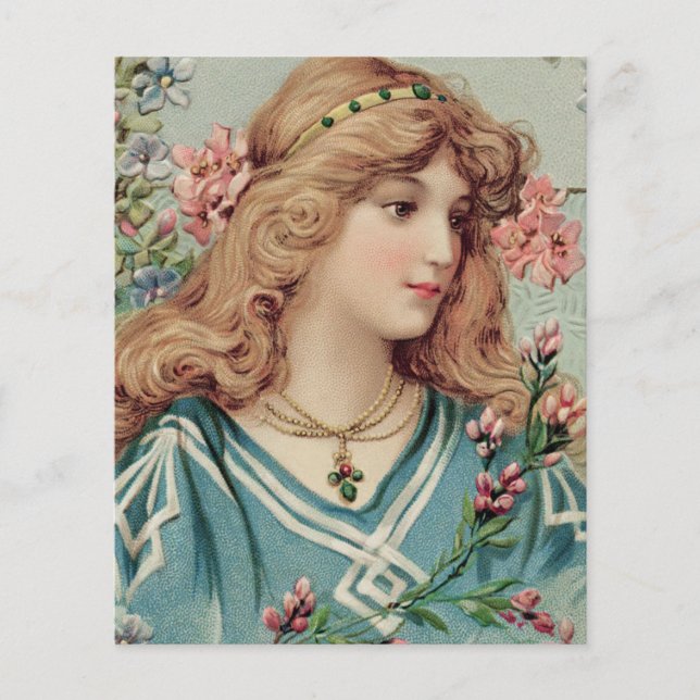 Victorian Lady w/ Pink Flowers in Her Hair (Front)