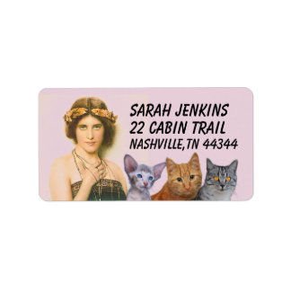VICTORIAN LADY WITH CAT CATS Return Address Labels