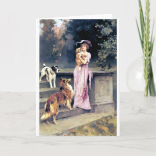 Victorian lady with dog pets card