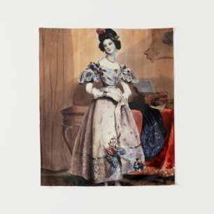 Victorian Lady with Floral Embellishments - Elegan Tapestry
